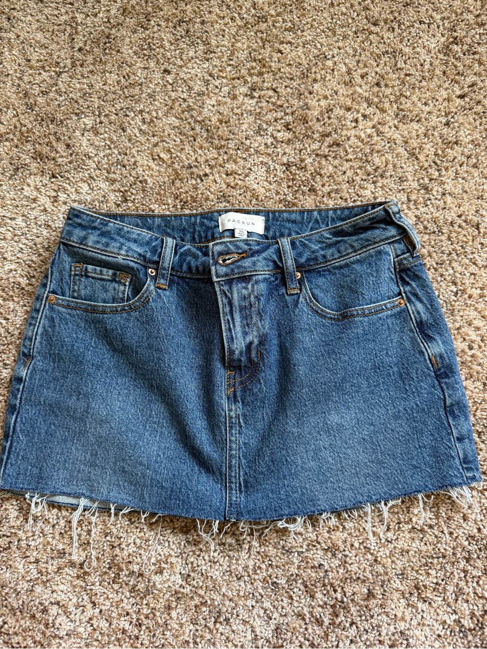 PacSun Dark Blue Raw Hem Denim Mini Skirt